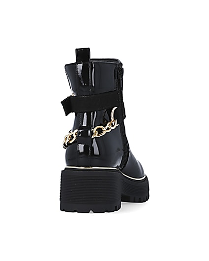 360 degree animation of product Girls Black Cut Out Chain patent Boots frame-10