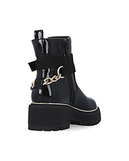 360 degree animation of product Girls Black Cut Out Chain patent Boots frame-11