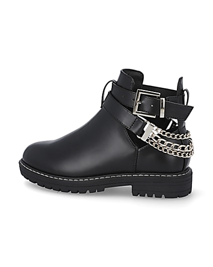 360 degree animation of product Girls black cutout chain clumpy boots frame-4