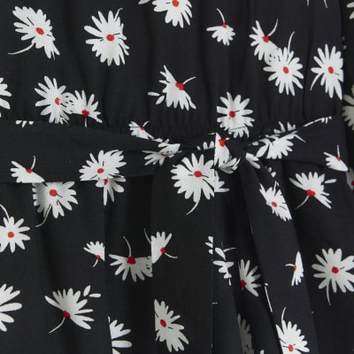 Girls black daisy floral print dress