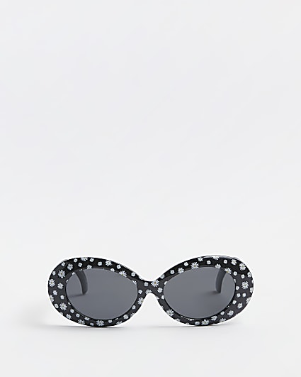 Girls black daisy print round sunglasses