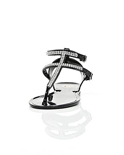 360 degree animation of product Girls black diamanté jelly sandals frame-3