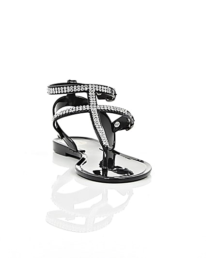 360 degree animation of product Girls black diamanté jelly sandals frame-5