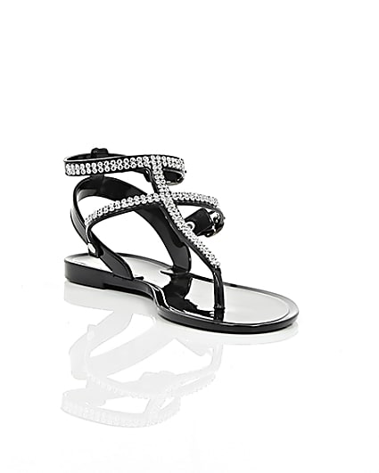 360 degree animation of product Girls black diamanté jelly sandals frame-6
