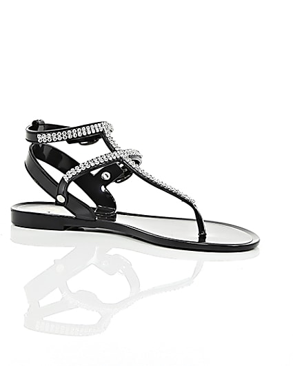 360 degree animation of product Girls black diamanté jelly sandals frame-8