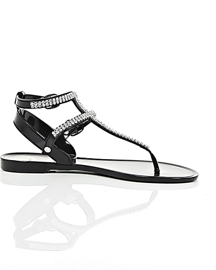 360 degree animation of product Girls black diamanté jelly sandals frame-9