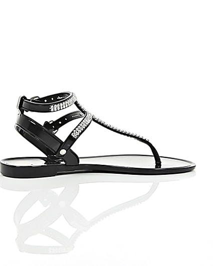 360 degree animation of product Girls black diamanté jelly sandals frame-11