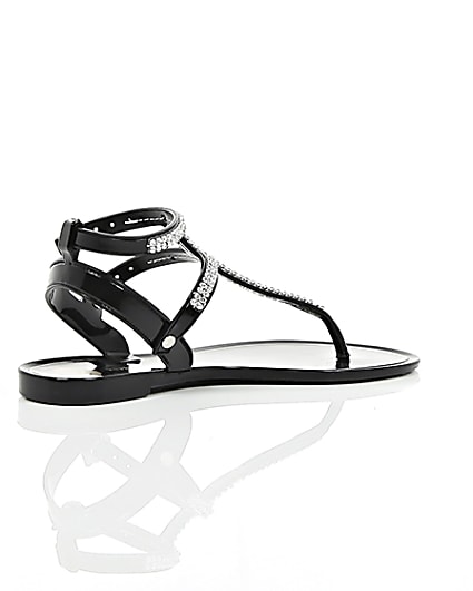 360 degree animation of product Girls black diamanté jelly sandals frame-12