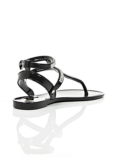 360 degree animation of product Girls black diamanté jelly sandals frame-13