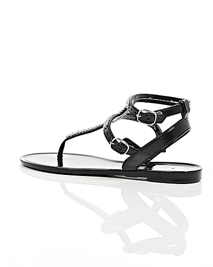 360 degree animation of product Girls black diamanté jelly sandals frame-20