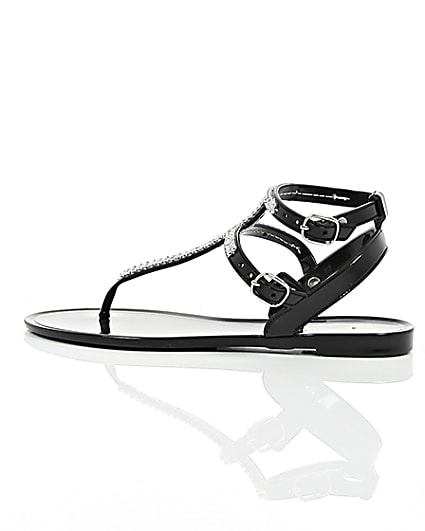 360 degree animation of product Girls black diamanté jelly sandals frame-21