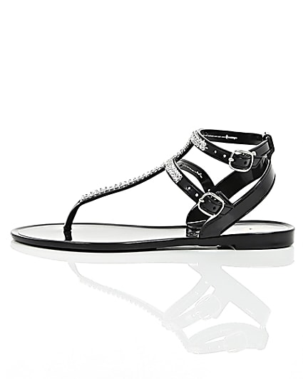 360 degree animation of product Girls black diamanté jelly sandals frame-22