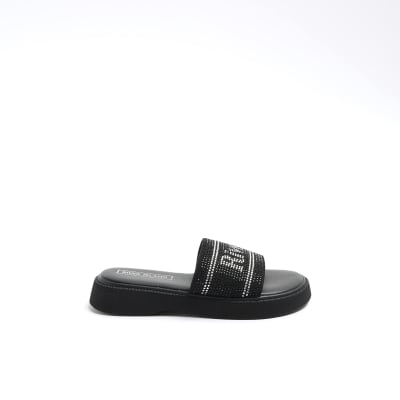 River Island Girls Black Diamante Flatform Sandals