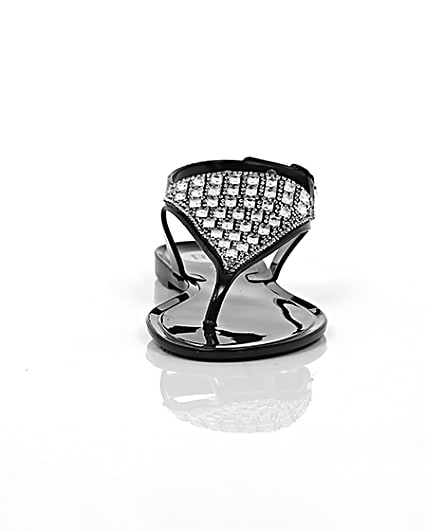 360 degree animation of product Girls black diamante jelly sandals frame-4