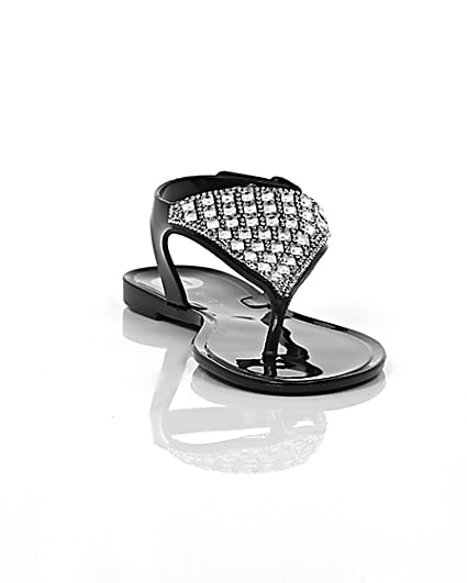 360 degree animation of product Girls black diamante jelly sandals frame-5