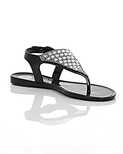 360 degree animation of product Girls black diamante jelly sandals frame-7