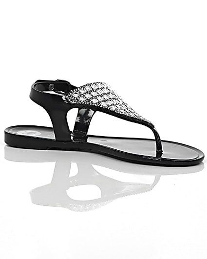 360 degree animation of product Girls black diamante jelly sandals frame-8