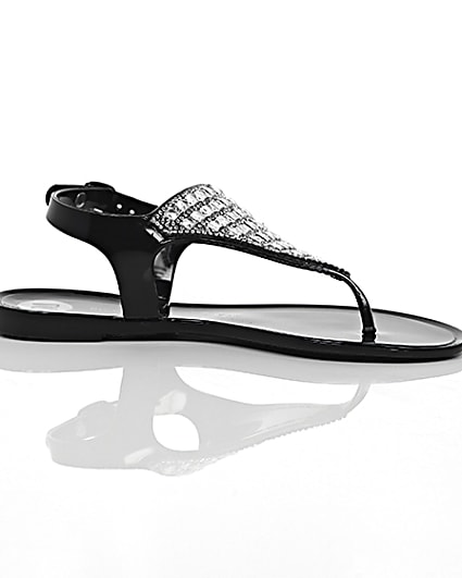 360 degree animation of product Girls black diamante jelly sandals frame-9