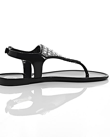 360 degree animation of product Girls black diamante jelly sandals frame-11