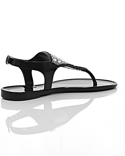 360 degree animation of product Girls black diamante jelly sandals frame-12