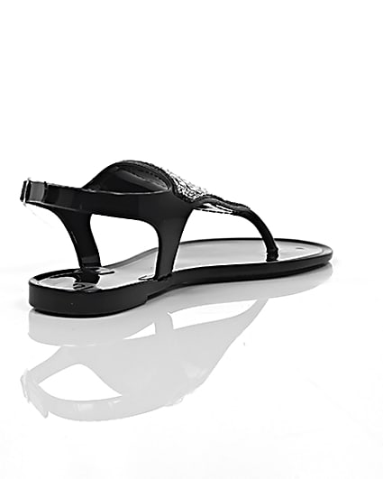 360 degree animation of product Girls black diamante jelly sandals frame-13