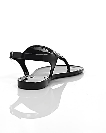360 degree animation of product Girls black diamante jelly sandals frame-14