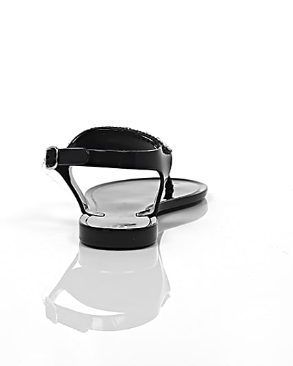 360 degree animation of product Girls black diamante jelly sandals frame-15
