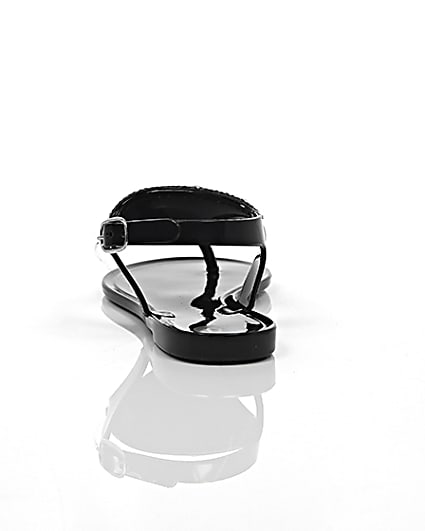 360 degree animation of product Girls black diamante jelly sandals frame-16