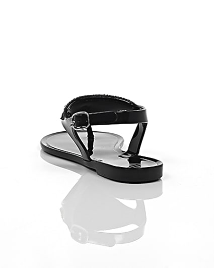360 degree animation of product Girls black diamante jelly sandals frame-17