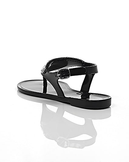 360 degree animation of product Girls black diamante jelly sandals frame-18