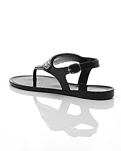 360 degree animation of product Girls black diamante jelly sandals frame-19