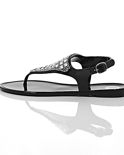 360 degree animation of product Girls black diamante jelly sandals frame-21