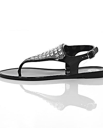 360 degree animation of product Girls black diamante jelly sandals frame-22