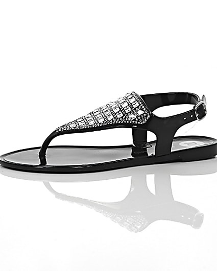 360 degree animation of product Girls black diamante jelly sandals frame-23