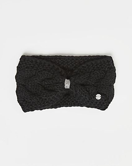 Girls black diamante knitted headband