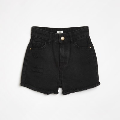 Girls black distressed mom shorts River Island