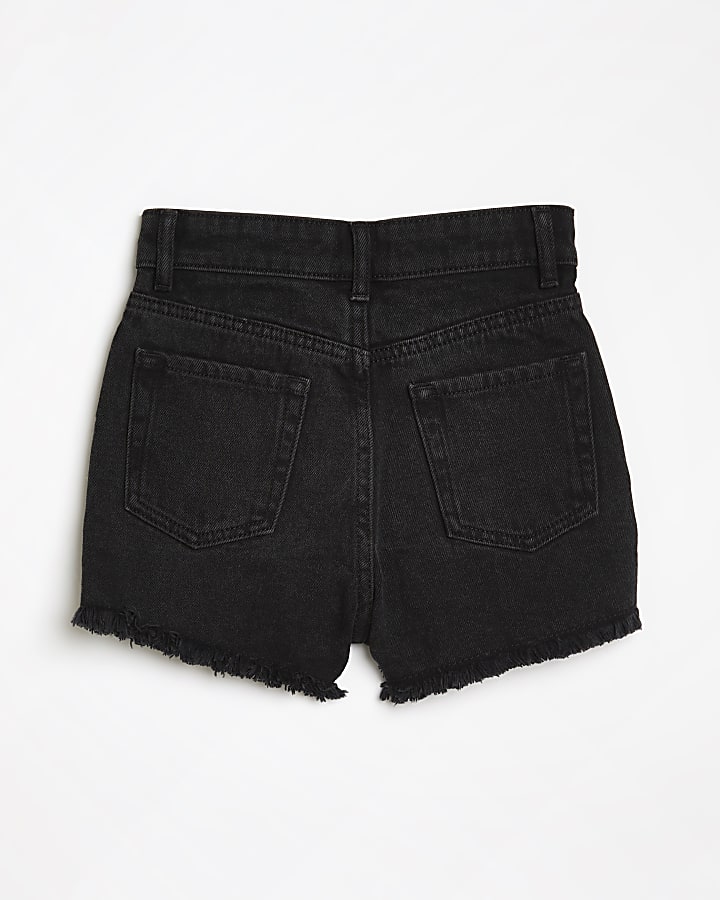 Girls black distressed mom shorts