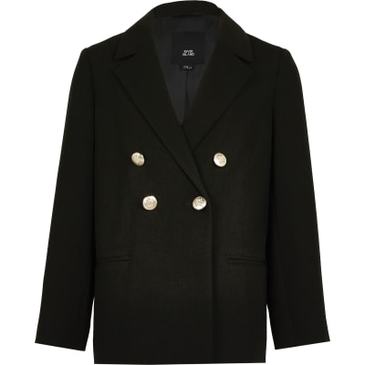 Girls black double breasted blazer | River Island