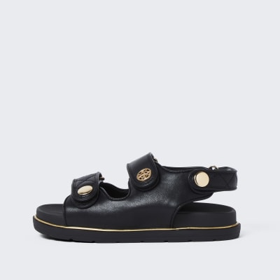 black quilted velcro sandals