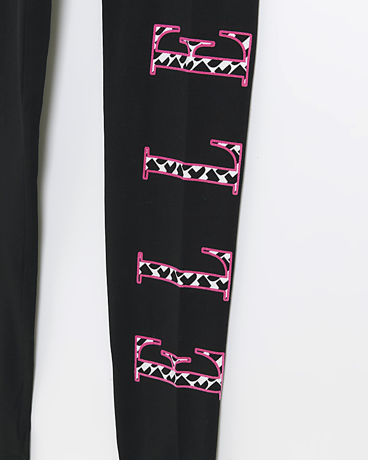 Girls black ELLE logo printed leggings