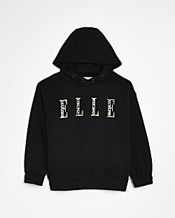Girls Black ELLE Oversized Animal Logo Hoodie
