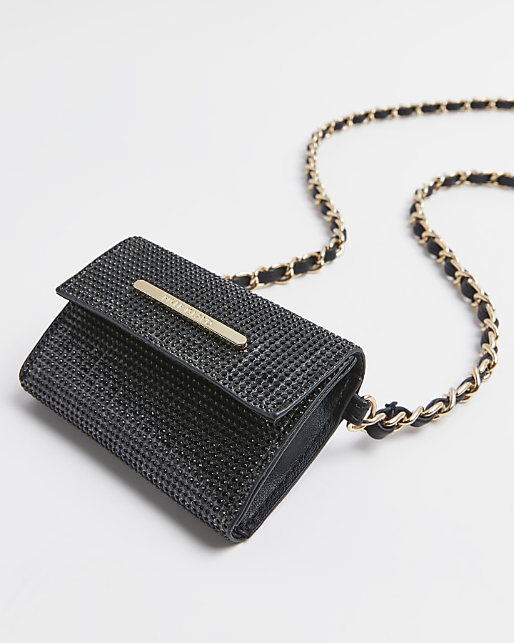 Girls black embellished chain purse bag