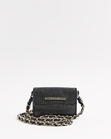 Girls black embellished chain purse bag