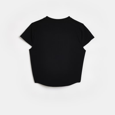 Girls Black embellished cropped t-shirt | River Island