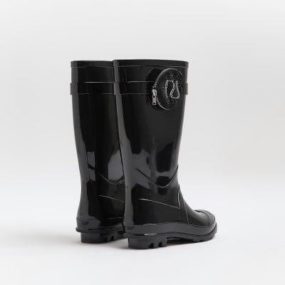 Girls Black embellished pouch Wellie boots | River Island