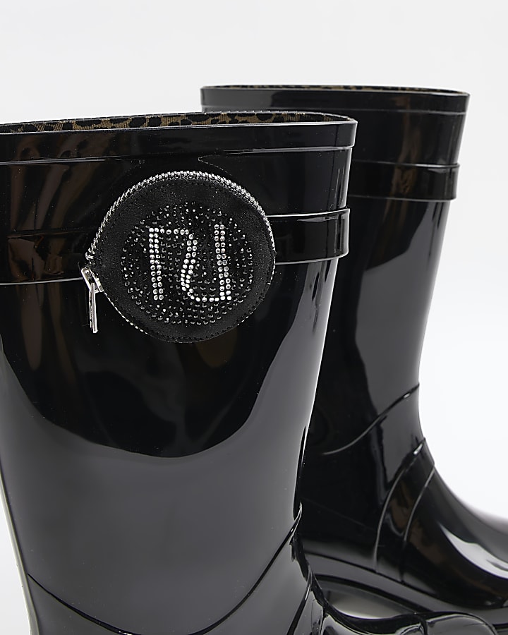 Girls Black embellished pouch Wellie boots