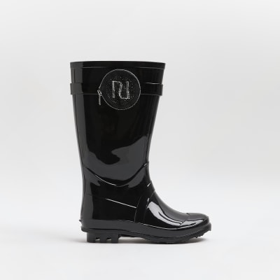 Girls Black embellished pouch Wellie boots | River Island