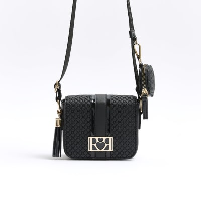 River Island Monogram Cross Body Bag in Black