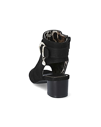 360 degree animation of product Girls black embossed open toe heeled shoeboot frame-8