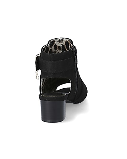 360 degree animation of product Girls black embossed open toe heeled shoeboot frame-10